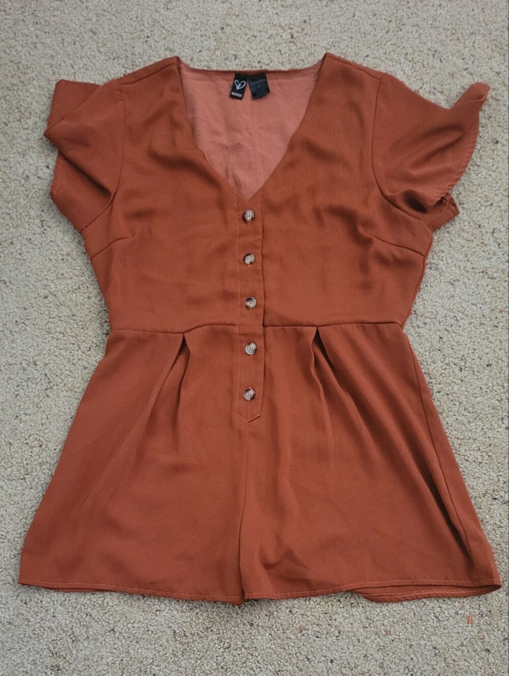 FLAWED Button-Front Romper  in Rust